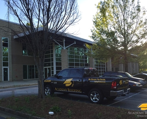 Completed flat roof project with mechanical units