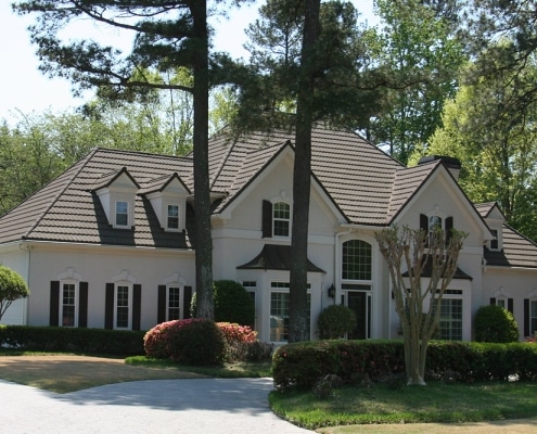 Clay tile roofing on Mediterranean style home in Georgia