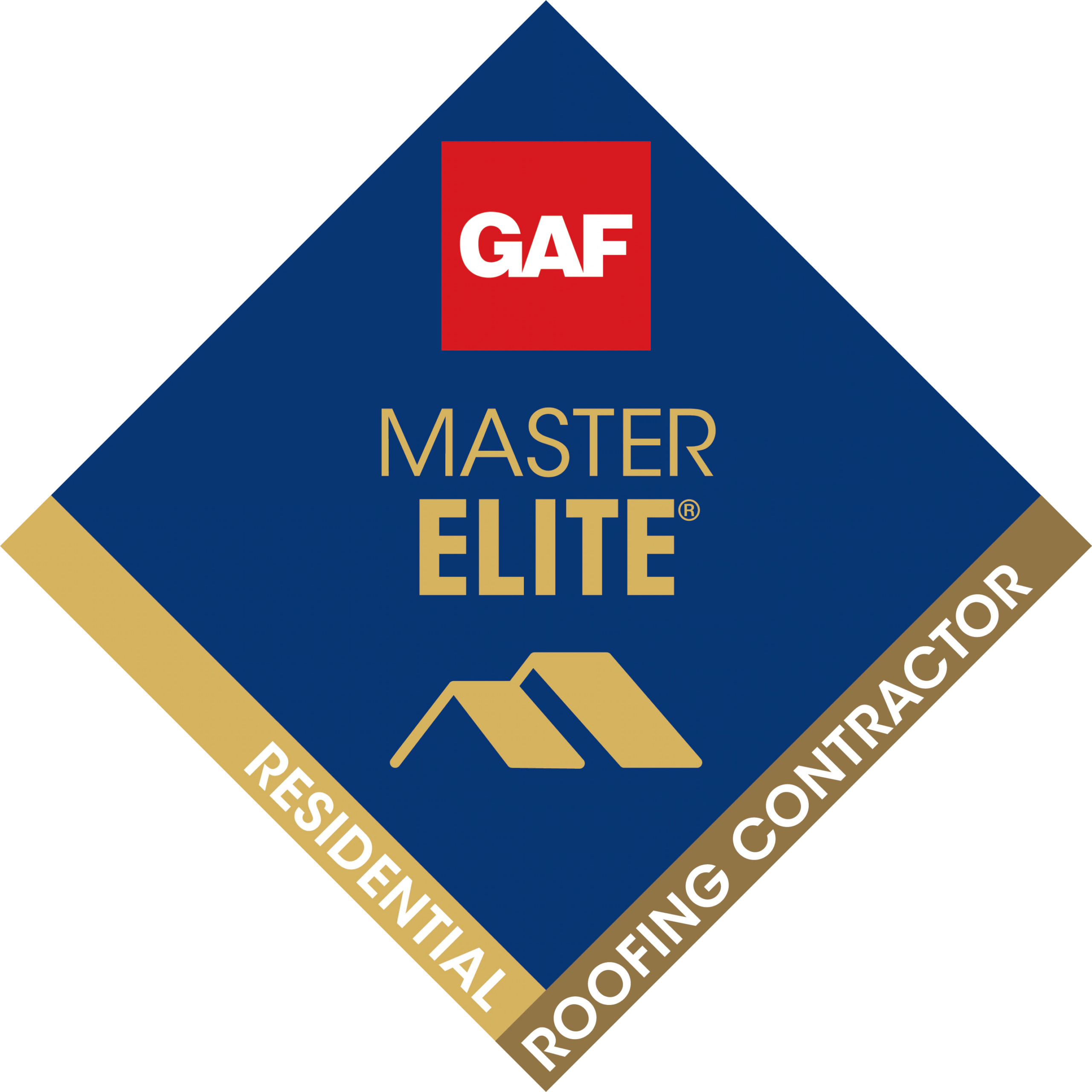 Logo for GAF Master Elite Roofing Contractor with house roof icon