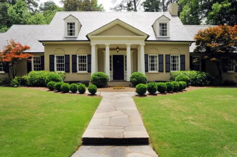 Residential roofing project in Atlanta on Nancy Creek Road showing new roof on a stately home by Academy Roofing